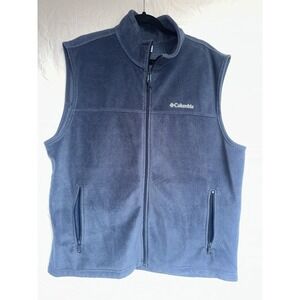 Columbia Men Sz XL Blue Fleece Full Zip Sweater Vest Jacket Layer Outdoors